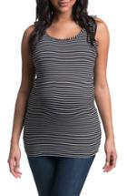 Women's Bun Maternity Stripe Maternity/nursing Tank Top - Black