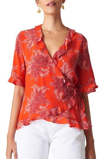 Women's Whistles Palmyra Print Wrap Top Us / 4 Uk - Orange