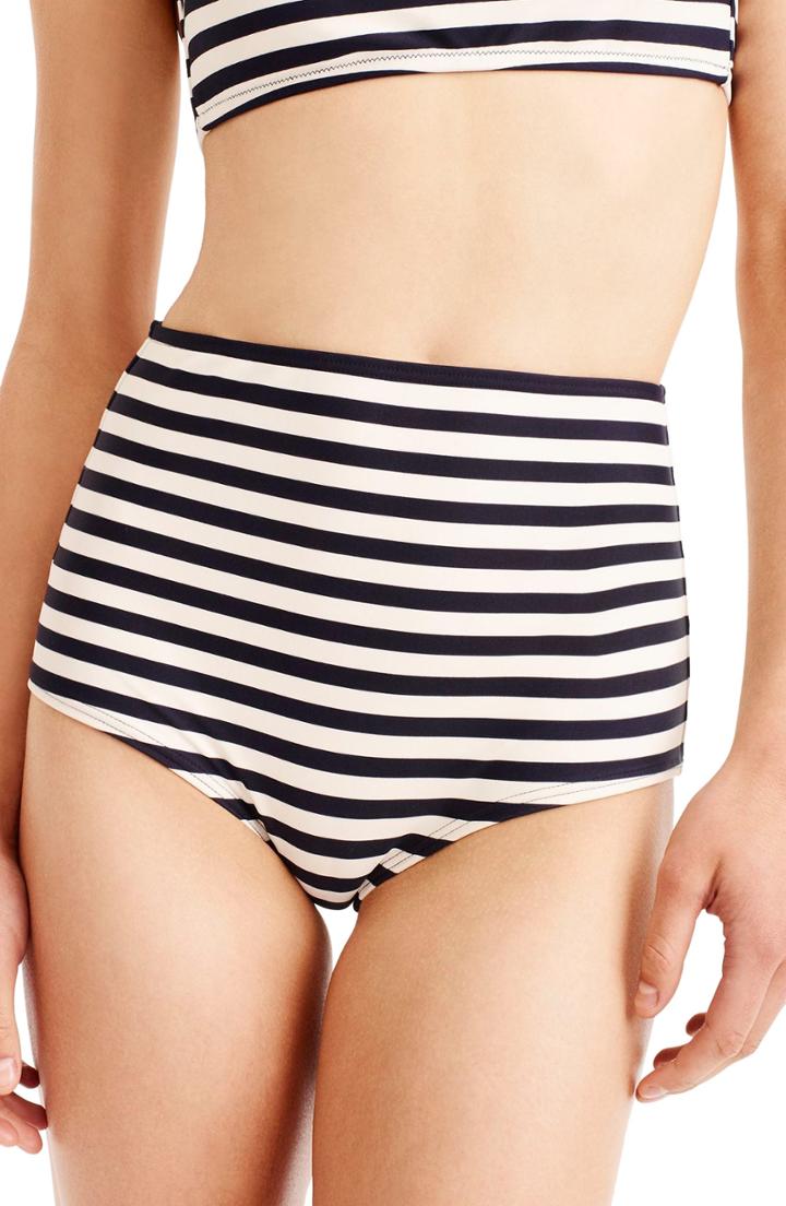 Women's J.crew Stripe High Waist Bikini Bottoms, Size - Blue
