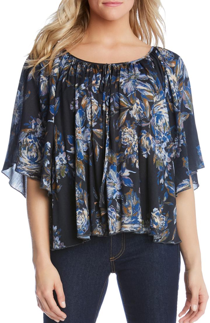 Women's Karen Kane Angel Sleeve Print Top - Blue