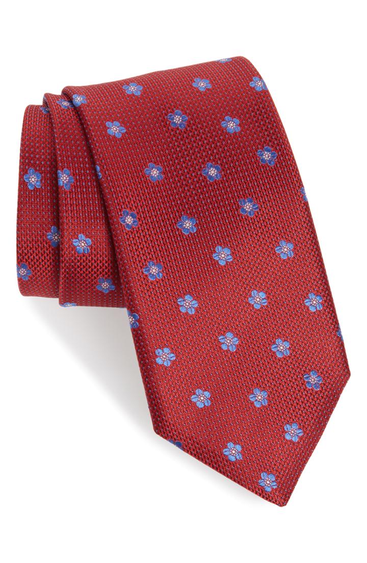 Men's Canali Medallion Silk X-long Tie, Size X-long - Red
