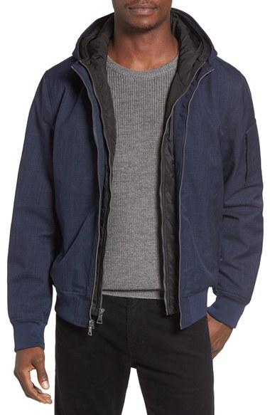 Men's Black Rivet Hooded Jacket - Blue