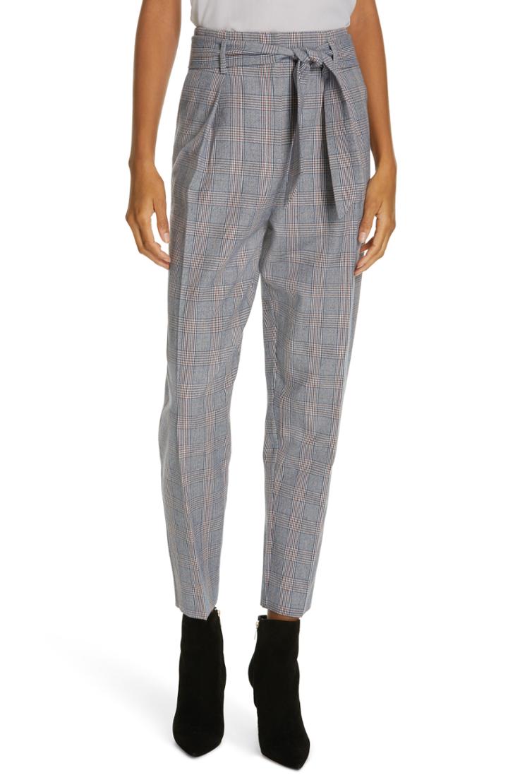 Women's Equipment Marcelle Plaid Cotton & Wool Tie Waist Trousers - Grey