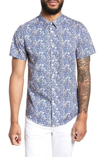Men's Twentymetrictons Trim Fit Print Woven Short Sleeve Shirt, Size - Blue