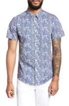 Men's Twentymetrictons Trim Fit Print Woven Short Sleeve Shirt, Size - Blue