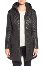 Women's Via Spiga Tassel Detail Hooded Mix Quilt Coat - Black