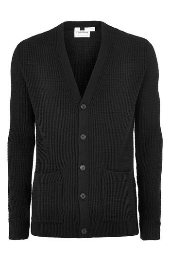 Men's Topman Slim Fit Textured Cardigan - Black