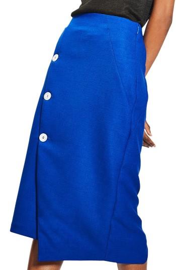 Women's Topshop Button Midi Skirt Us (fits Like 0) - Blue