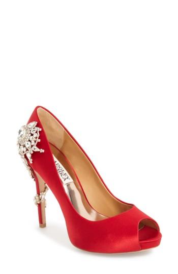 Women's Badgley Mischka 'royal' Crystal Embellished Peeptoe Pump .5 M - Red