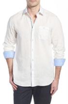 Men's Bugatchi Shaped Fit Linen Sport Shirt, Size - White