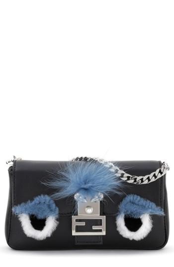 Fendi 'monster' Genuine Rabbit Fur & Genuine Fox Fur Micro Baguette -