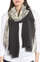 Women's Kate Spade New York Stripey Rose Patchwork Wool Scarf, Size - Black