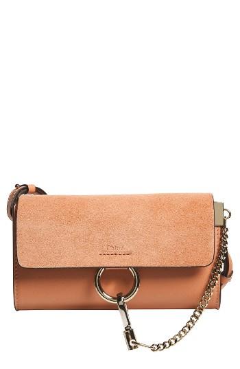 Women's Chloe Mini Faye Suede & Leather Wallet On A Chain - Pink