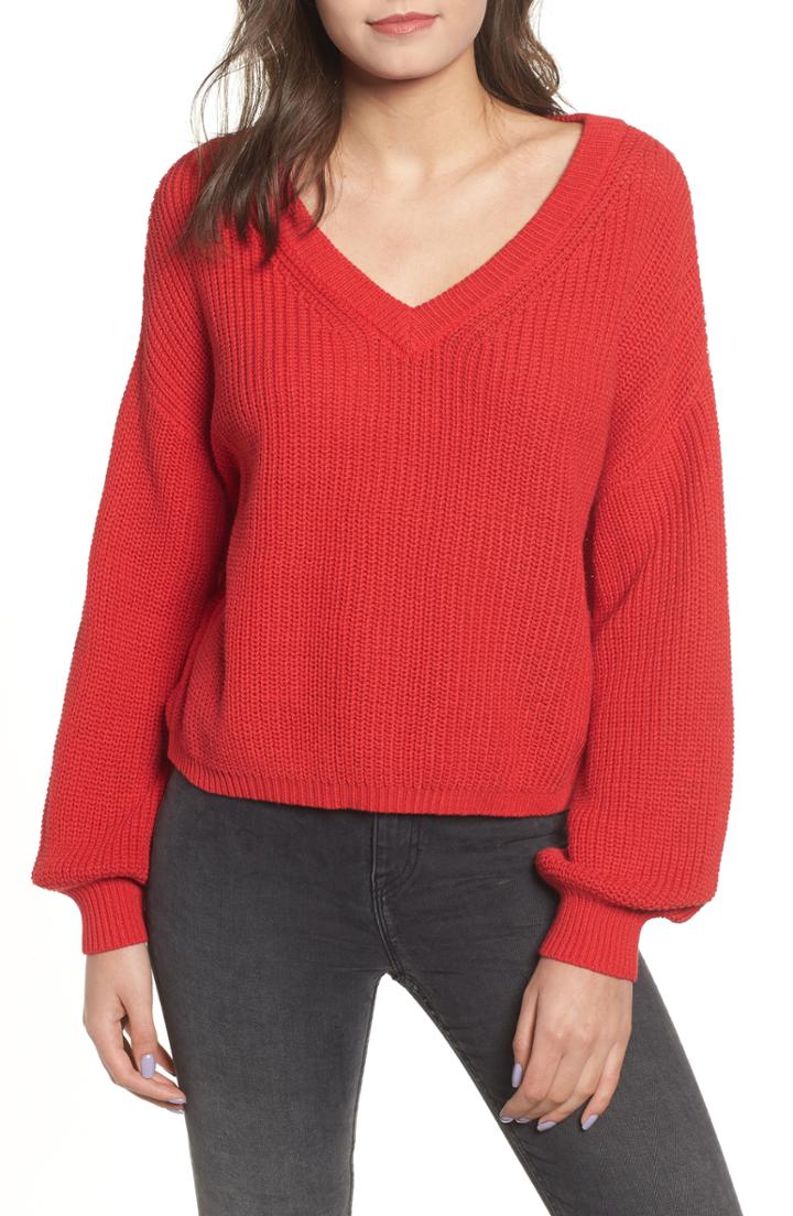 Women's Bp. V Neck Cotton Sweater, Size - Red