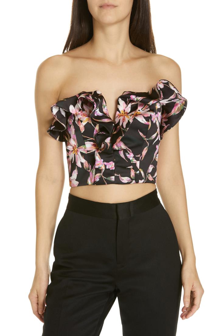 Women's Amur Bevin Floral Print Bustier Crop Top - Black