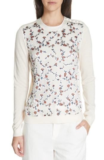Women's Tory Burch Marcella Floral Merino Wool Sweater - Ivory