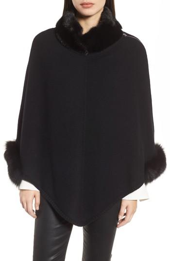 Women's Max Mara Cashmere Poncho With Genuine Fox Fur Trim, Size - Brown