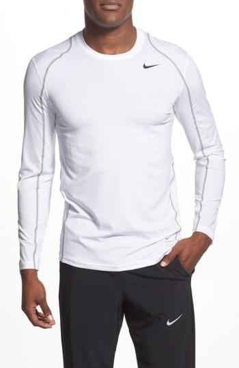 Men's Nike 'pro Coo' Fitted Long Sleeve Dri-fit T-shirt, Size - White