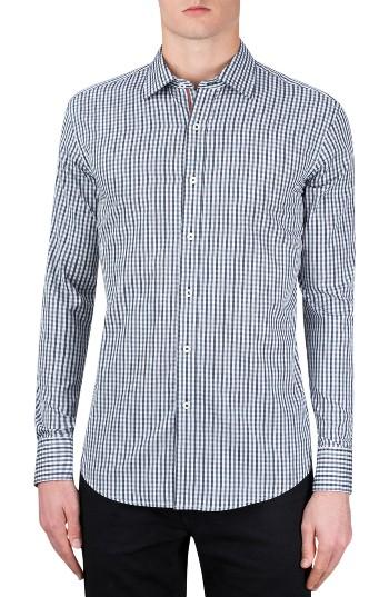 Men's Bugatchi Classic Fit Gingham Sport Shirt, Size - Grey