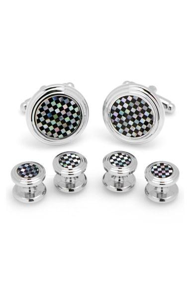 Men's Cufflinks, Inc. Onyx & Mother Of Pearl Shirt Studs & Cuff Links