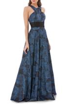 Women's Carmen Marc Valvo Infusion Jacquard Halter Gown - Blue