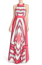 Women's Eliza J Scarf Print Crepe De Chine Fit & Flare Maxi Dress - Pink