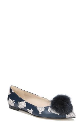 Women's Sam Edelman Raddie Faux Fur Pompom Flat .5 M - Blue