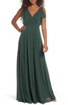 Women's Jenny Yoo Cassie Flutter Sleeve Chiffon A-line Gown - Green