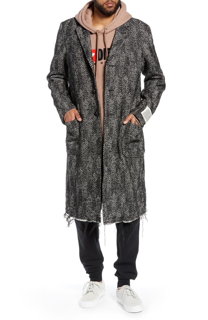 Men's Diesel W-dext Frayed Hem Coat - Black