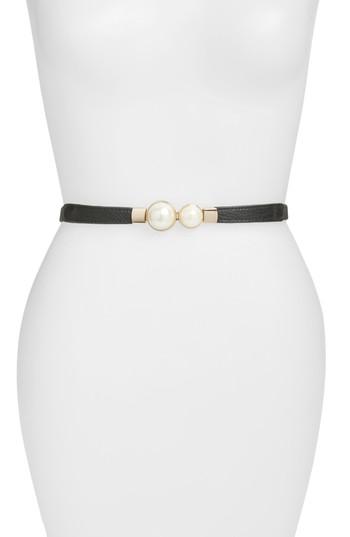 Women's Elise M. Tearose Imitation Pearl Stretch Belt, Size - Black