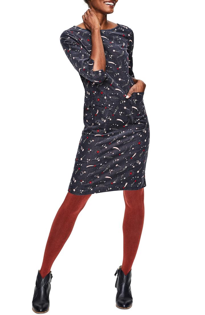 Women's Boden Amber Stretch Cotton Corduroy Pocket Dress - Grey