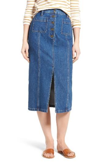 Women's Madewell High Slit Denim Midi Skirt