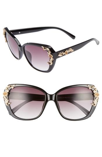 Women's Leith 56mm Filigree Embellished Square Sunglasses - Black/ Gold