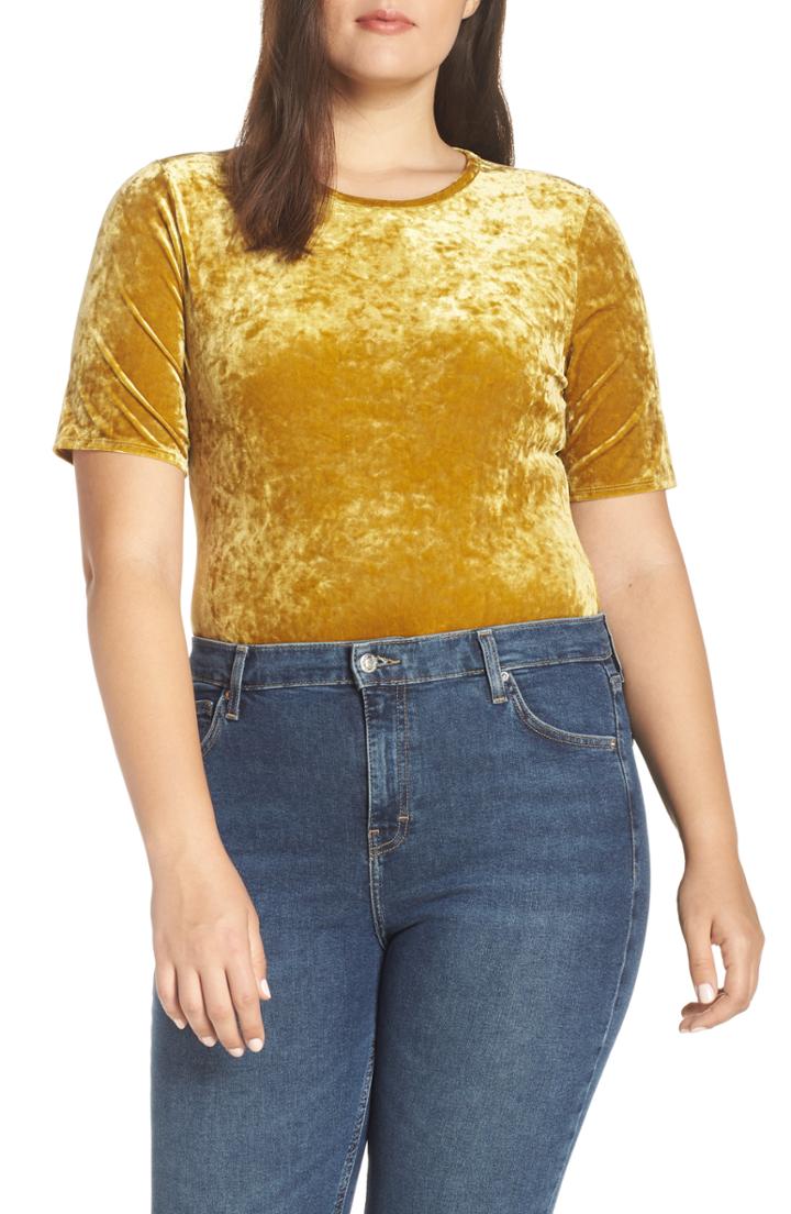 Women's Madewell Crushed Velvet Short Sleeve Bodysuit, Size - Yellow