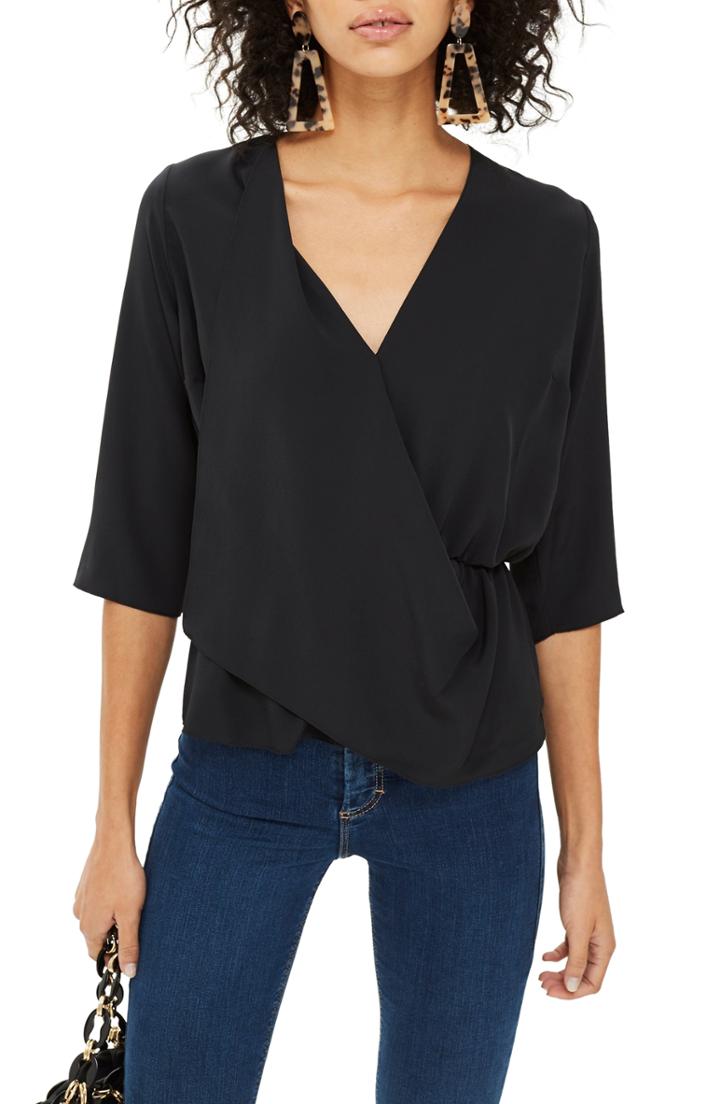 Women's Topshop Dina Drape Panel Blouse Us (fits Like 2-4) - Black