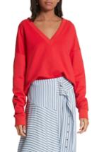 Women's Tibi Draped V-neck Sweatshirt, Size - Red