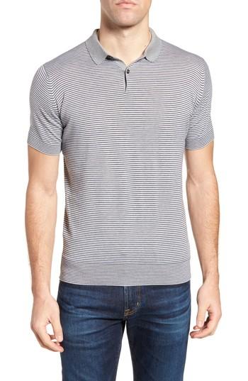 Men's John Smedley Stripe Jersey Polo - Grey