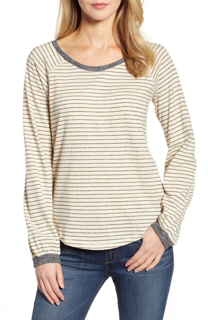 Women's Lucky Brand Balloon Sleeve Stripe Top - White