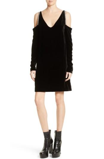 Women's Mcq Alexander Mcqueen Diam Velvet Cold Shoulder Dress Us / 36 It - Black