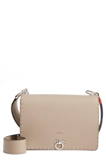 Fendi Pebbled Leather Messenger Bag - Beige