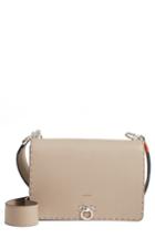 Fendi Pebbled Leather Messenger Bag - Beige