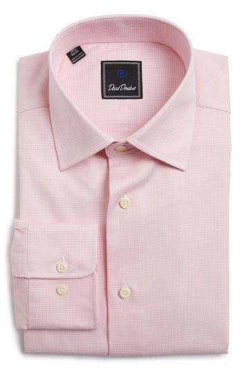 Men's David Donahue Regular Fit Houndstooth Dress Shirt .5 - 32/33 - Pink