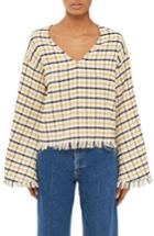 Women's Topshop Boutique Check Flared Sleeve Blouse Us (fits Like 2-4) - Ivory