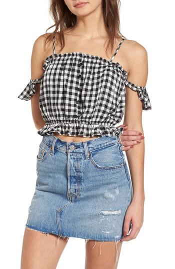 Women's Lost + Wander Gingham Cold Shoulder Crop Top - Black