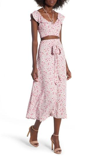 Women's Afrm Mia Ruffle Midi Skirt - Pink