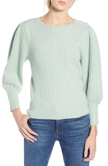 Women's Halogen X Atlantic-pacific Balloon Sleeve Wool & Cashmere Sweater - Green