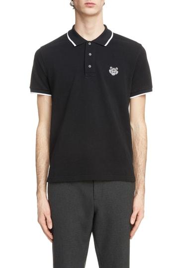 Men's Kenzo Tiger Crest Tipped Pique Polo - Black