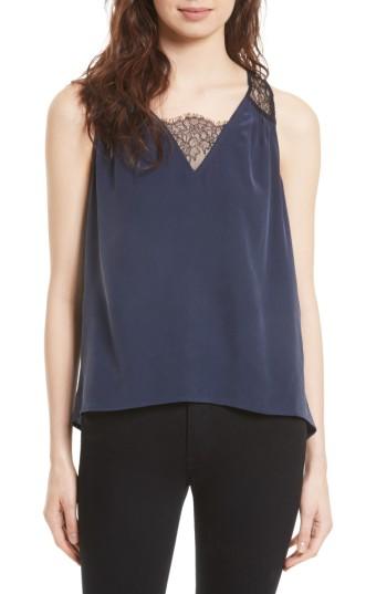 Women's Joie Alvery Lace Trim Silk Shell - Blue
