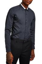 Men's Topman Slim Fit Panel Collar Shirt - Blue