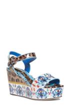 Women's Dolce & Gabbana Majolica & Leopard Print Flatform Sandal Us / 35eu - Blue